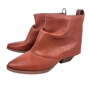 Zodiac Malina Western Ankle Foldover Bootie Boot Faux Leather Sienna Red US 6.5